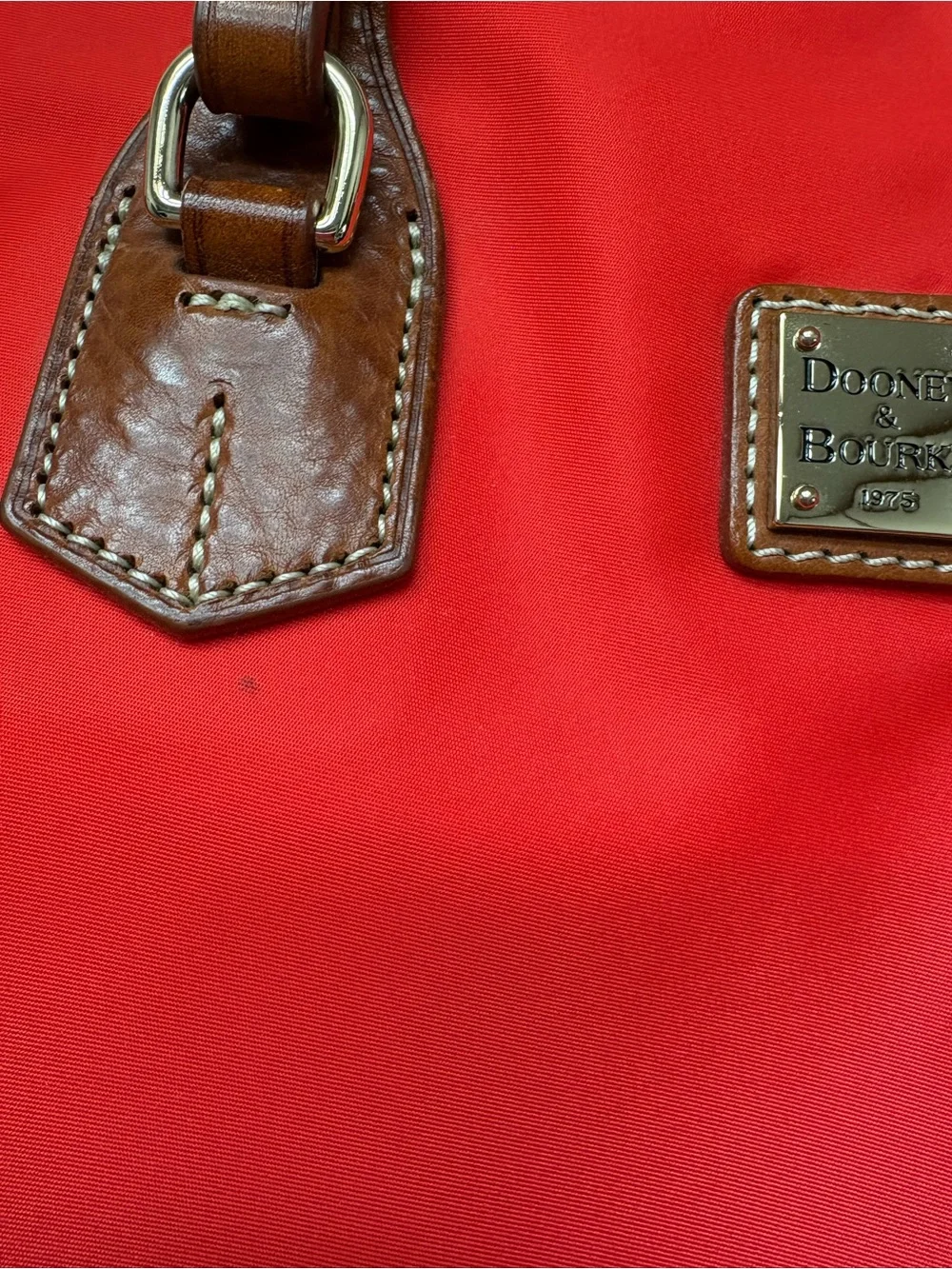 Dooney & Bourke Red Tote with Brown Leather Handles